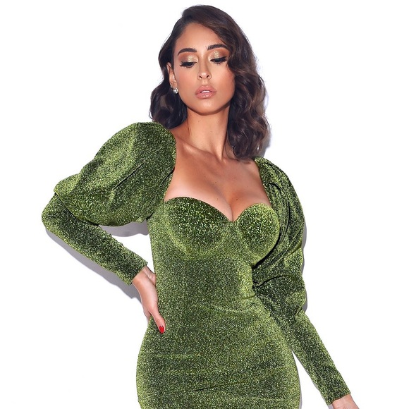 Down to Earth Puff Shoulder Sparkly Dress - Picture 2 of 7